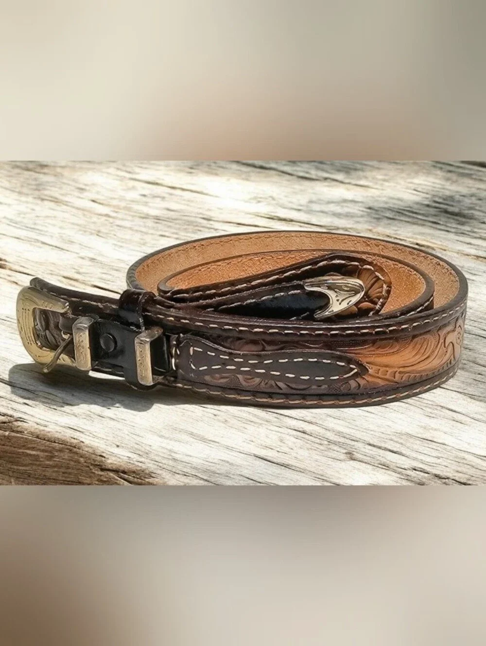Mens Brown Tony Lama Tooled Leather Belt Texas Made Western Cowboy Sz 38